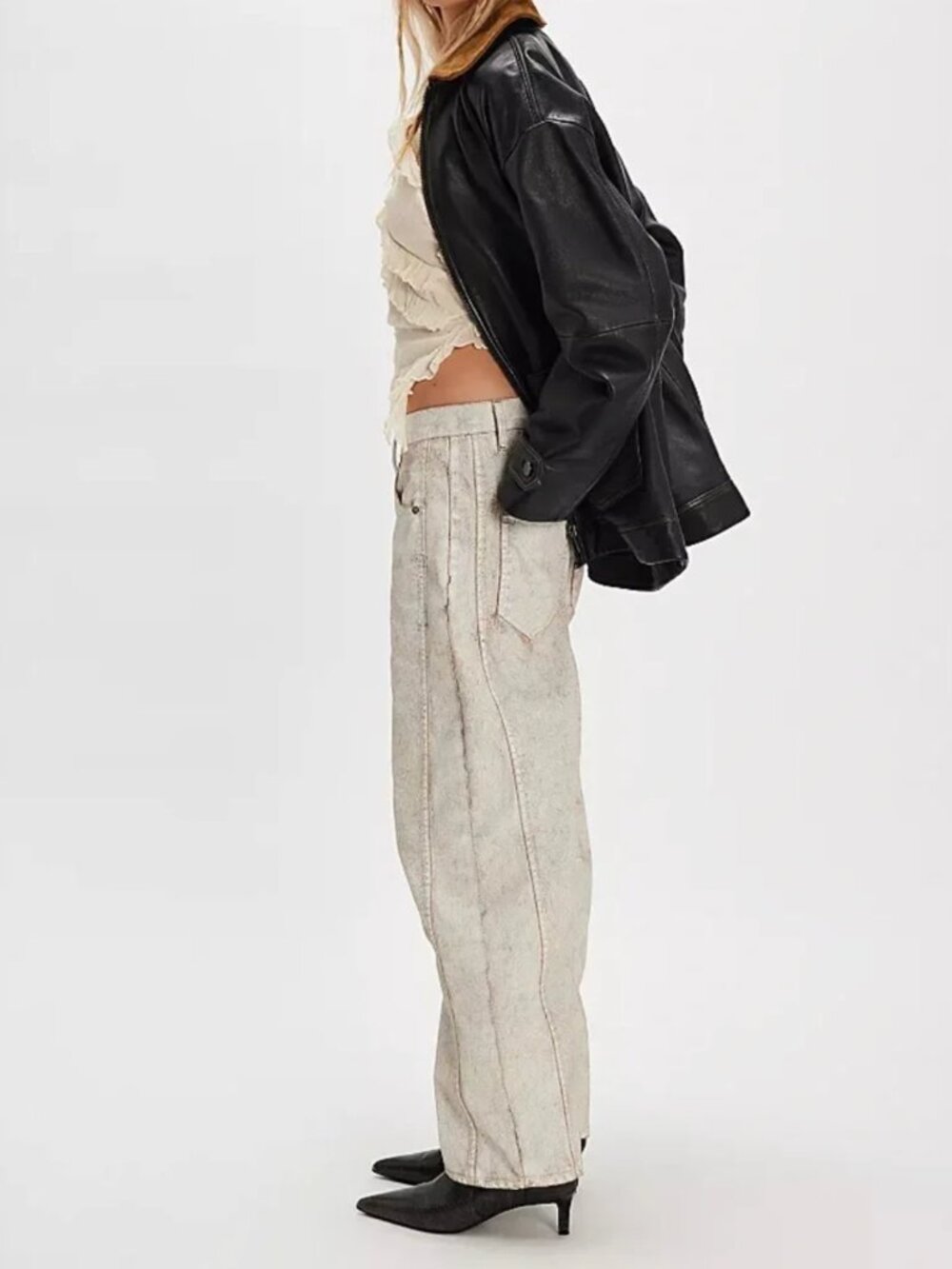 Free People We The Free Good Luck Barrel Jeans White Lightning Coated NWT 28